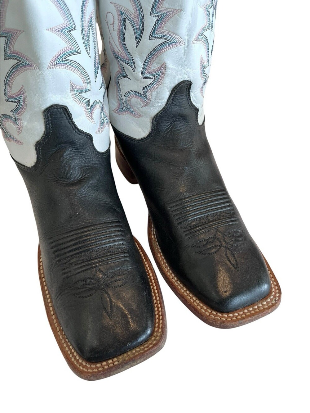 Justin Boots Womens Sz 10B Western Square Toe Black and white Bent Rail 3182.27 - Picture 4 of 8